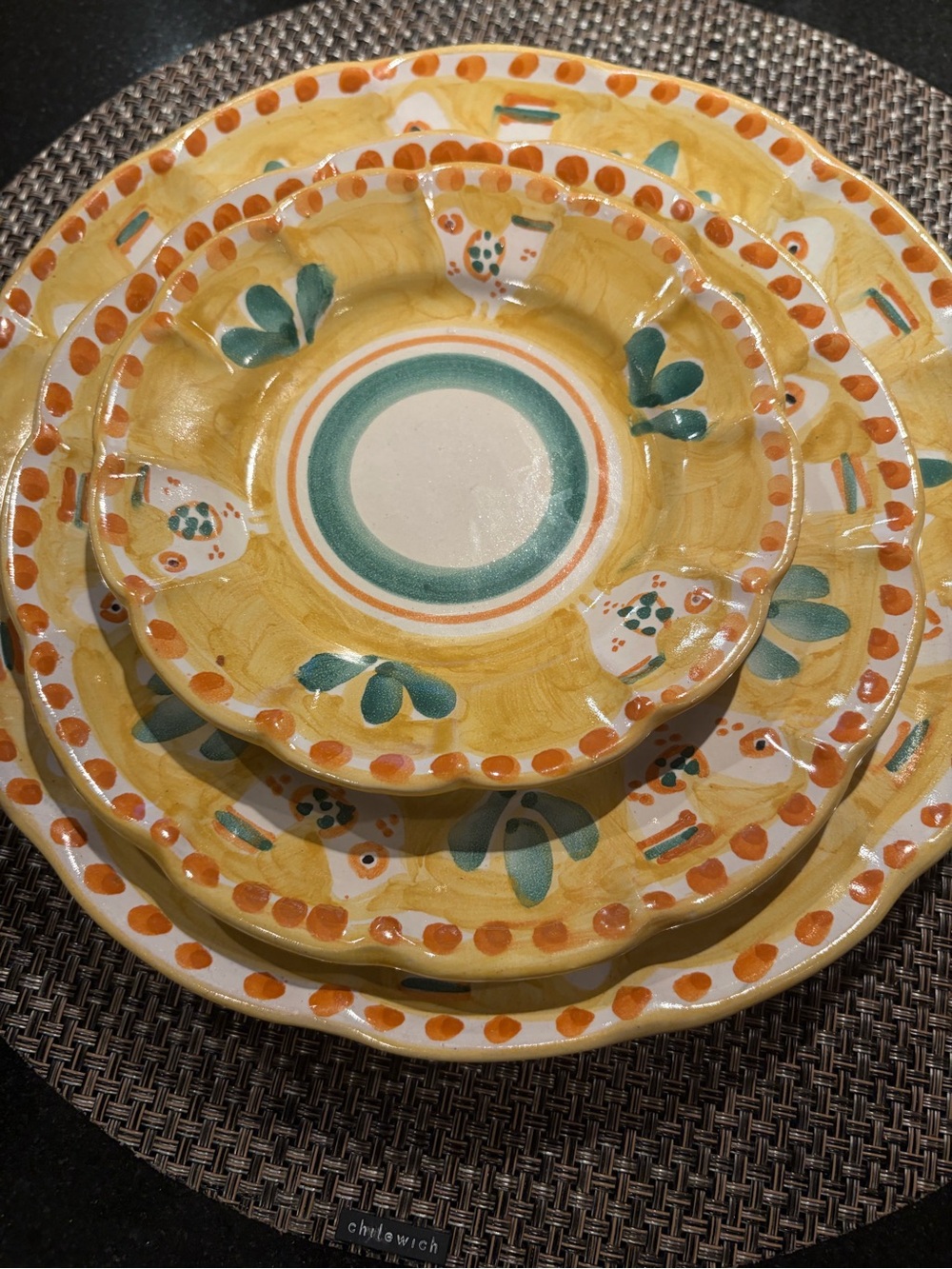 Vietri Yellow, Green and Orange Hand-Painted Ceramic Dinnerware Set